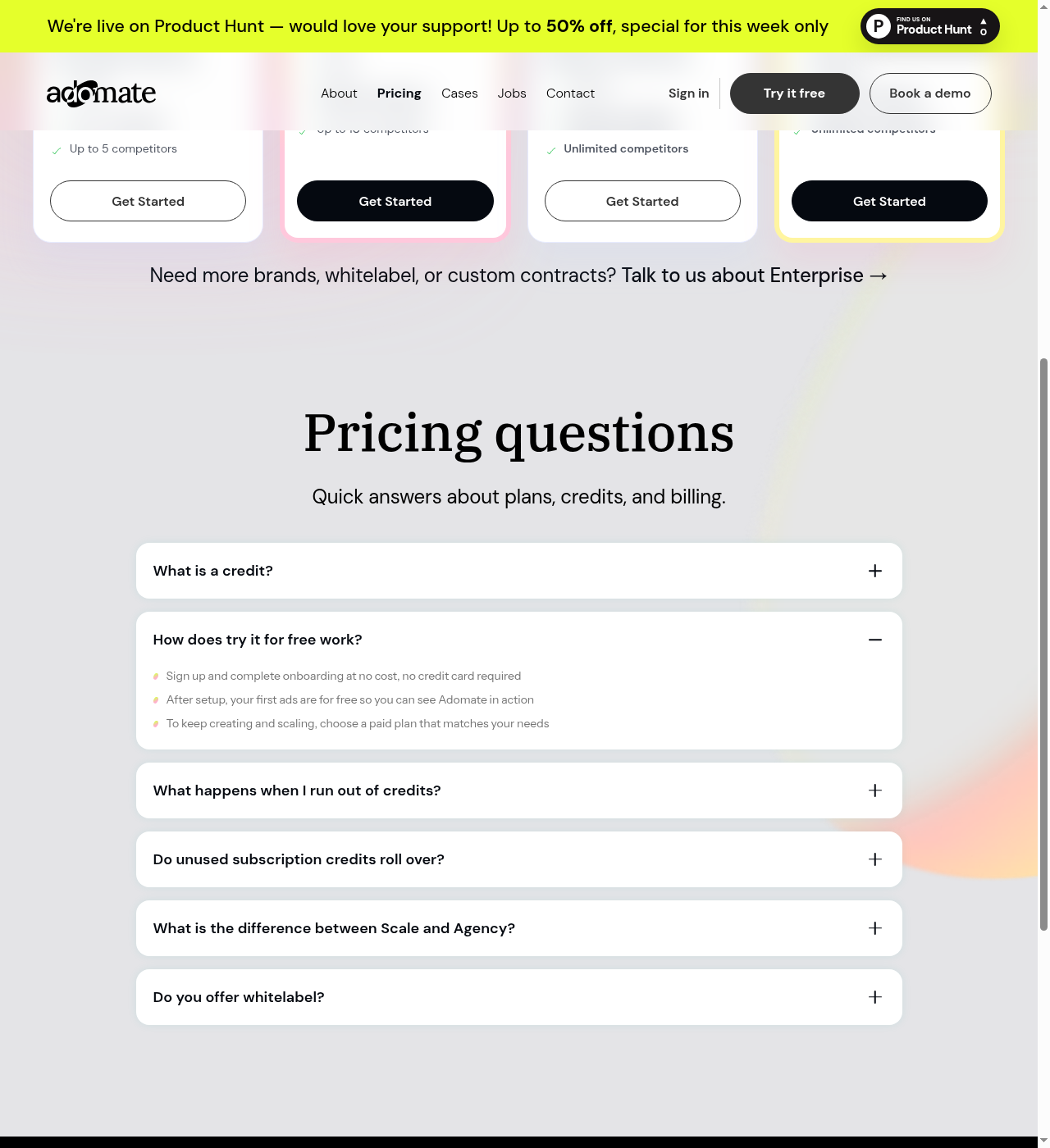 Adomate pricing FAQ: "How does try it for free work?" expanded