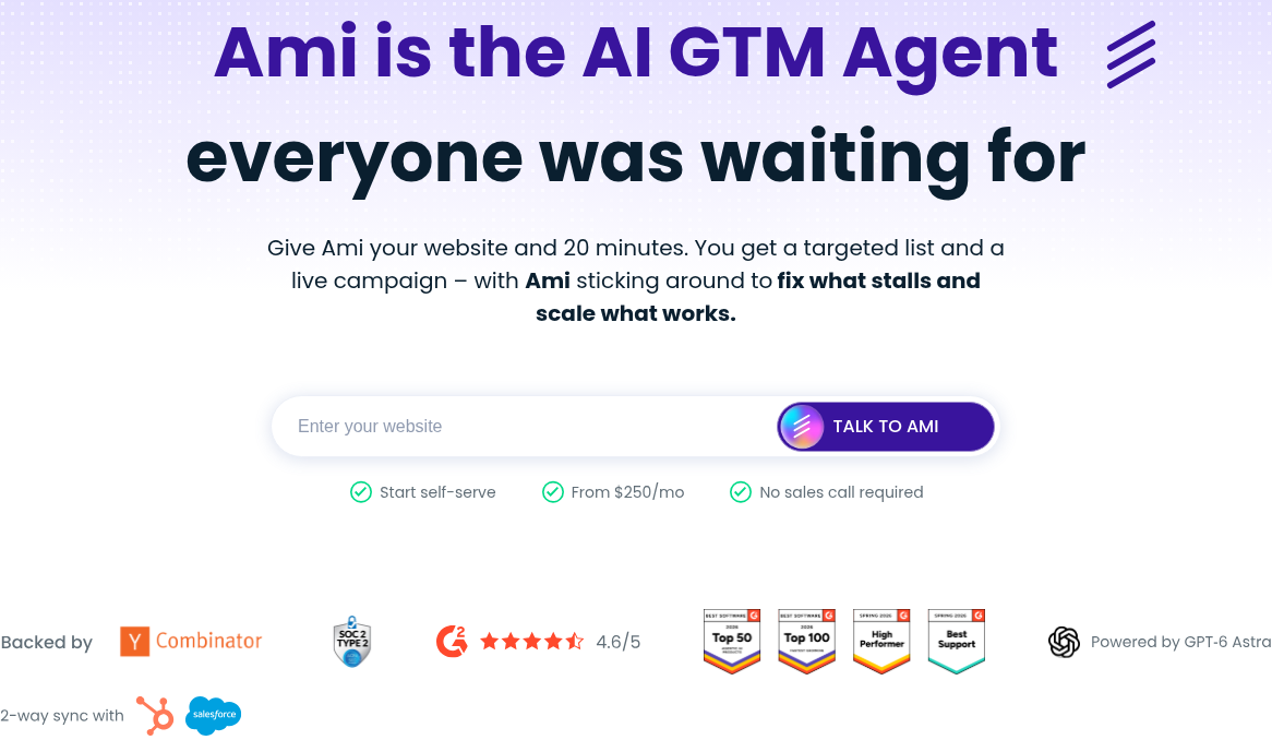 Ami AI GTM agent page: "Ami is the AI GTM Agent everyone was waiting for"