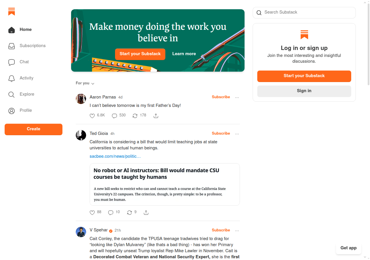 Substack homepage