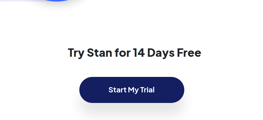 Stan Store homepage CTA showing "Try Stan for 14 Days Free"