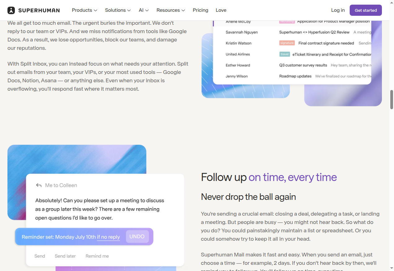 Superhuman Mail AI section showing AI-powered inbox features