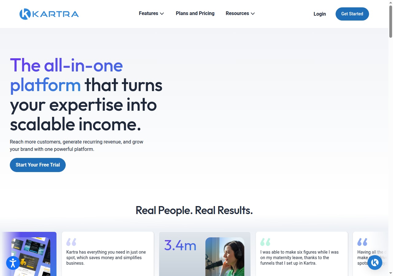 Kartra homepage