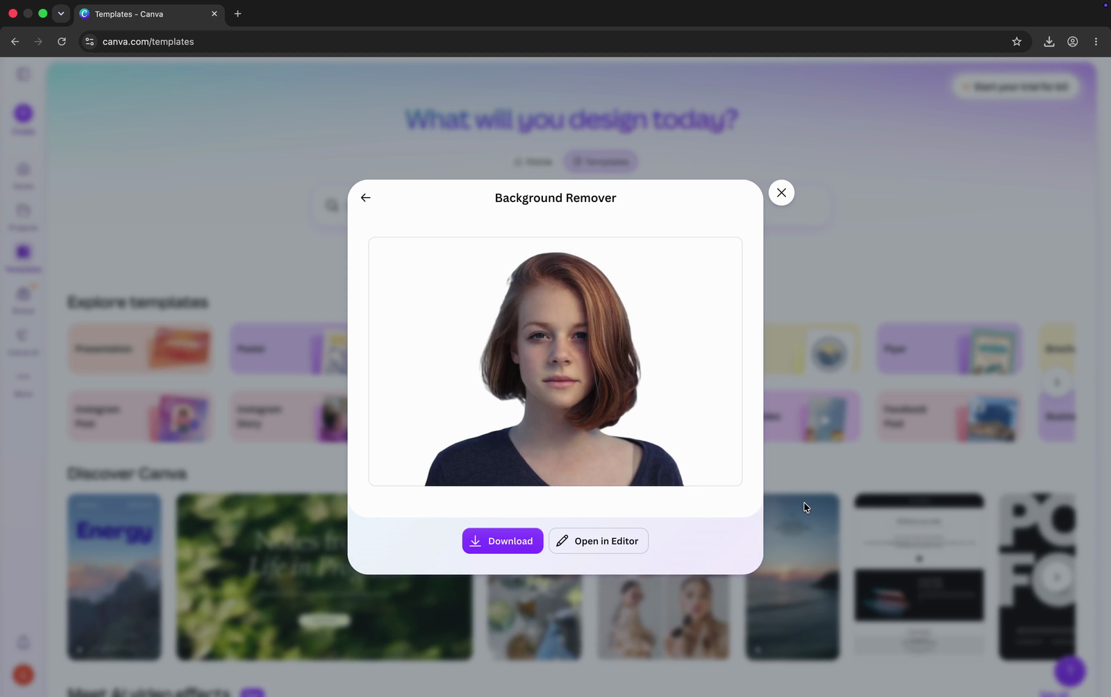 The result with the background removed and the Download button
