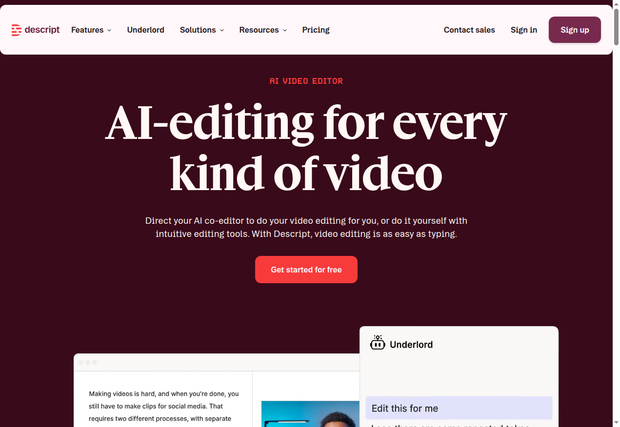 Descript homepage hero