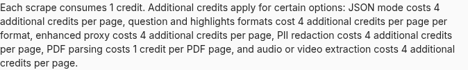 Firecrawl docs page documenting the enhanced proxy / stealth credit cost.