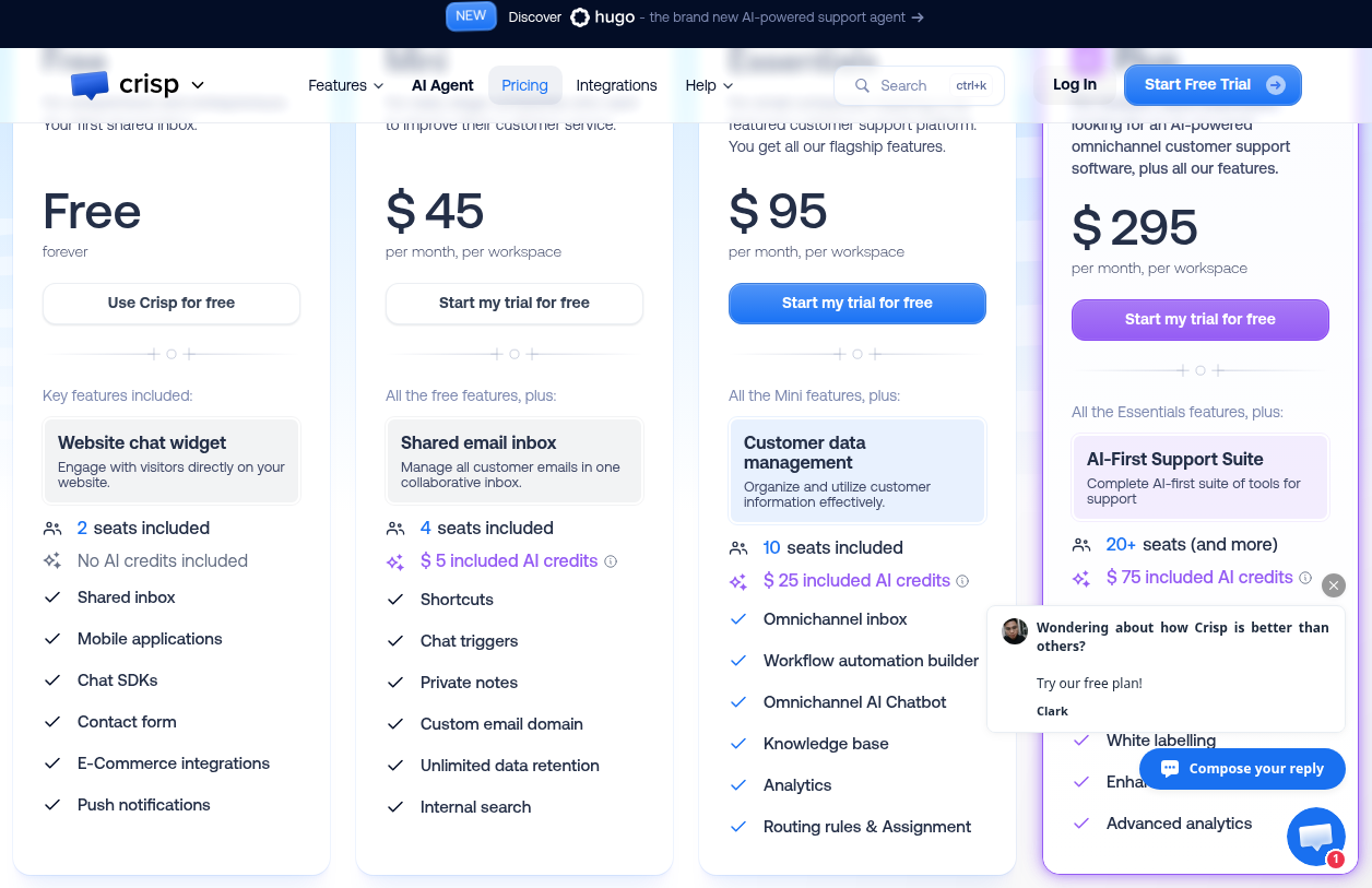 Crisp vs Intercom: The Cost Gap That Changes the Decision