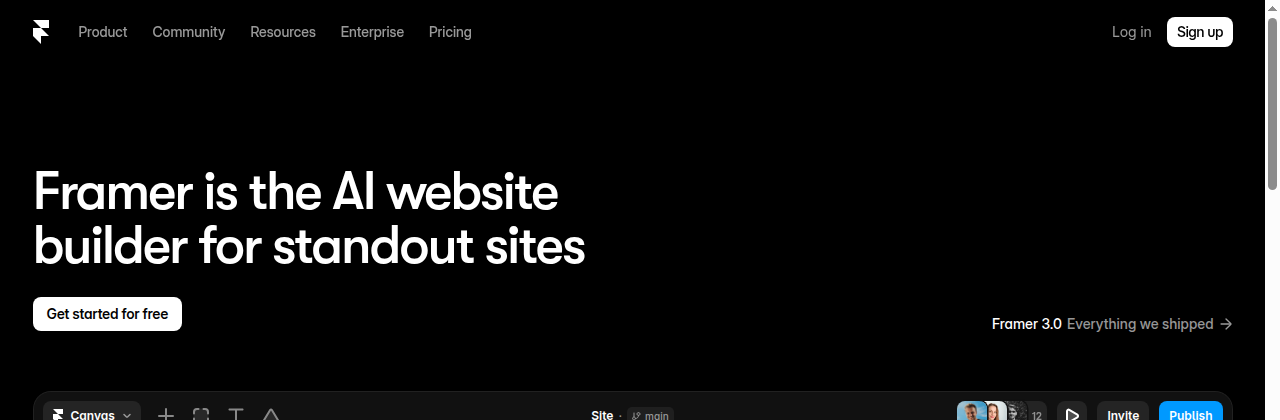 The Framer homepage hero promoting the Framer 3.0 announcement