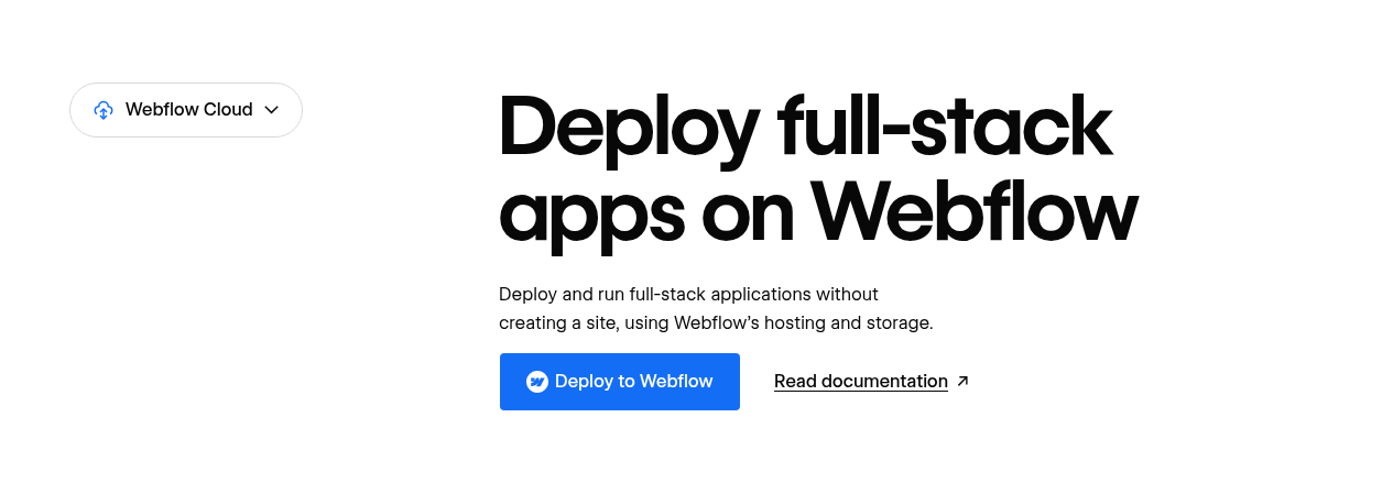 A section of Webflow's public features page highlighting Webflow Cloud and developer hosting features