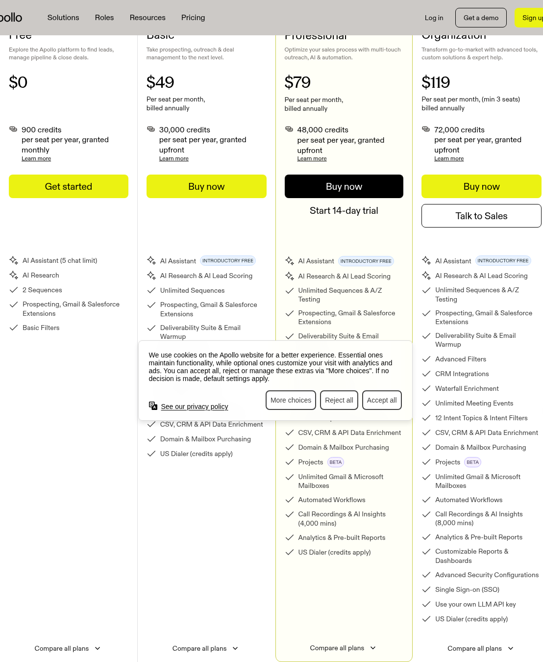 Apollo.io pricing