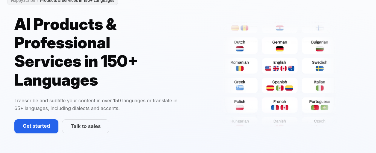 Happy Scribe language coverage