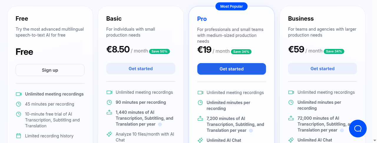 Happy Scribe pricing plans