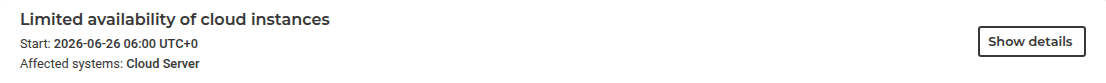 Hetzner status page incident "Limited availability of cloud instances" affecting Cloud Server