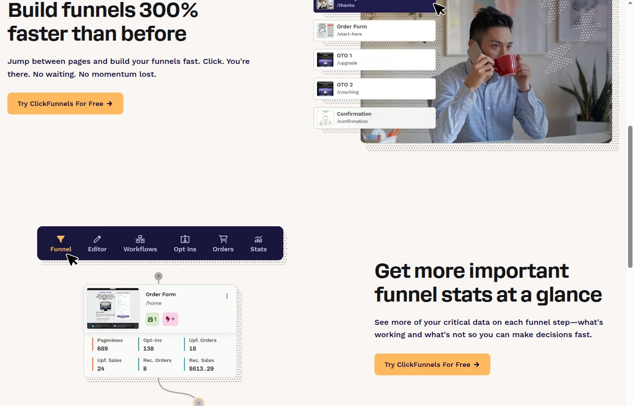 ClickFunnels funnel builder feature section