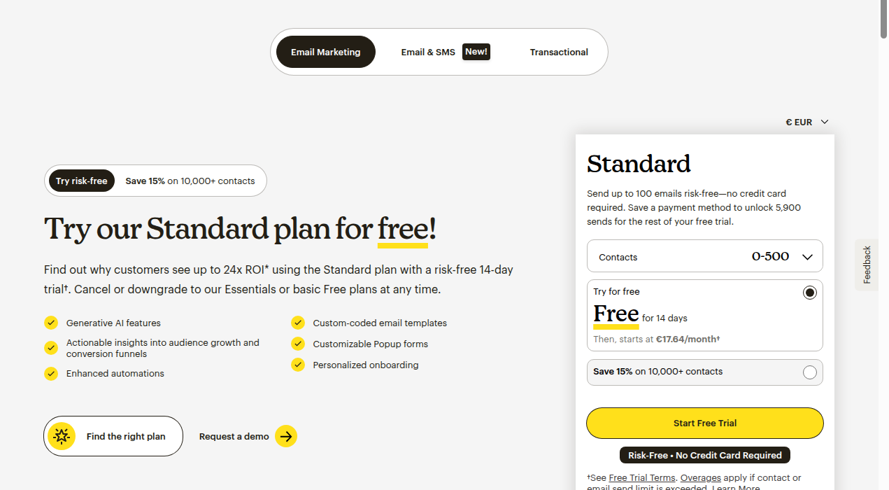 Mailchimp pricing page