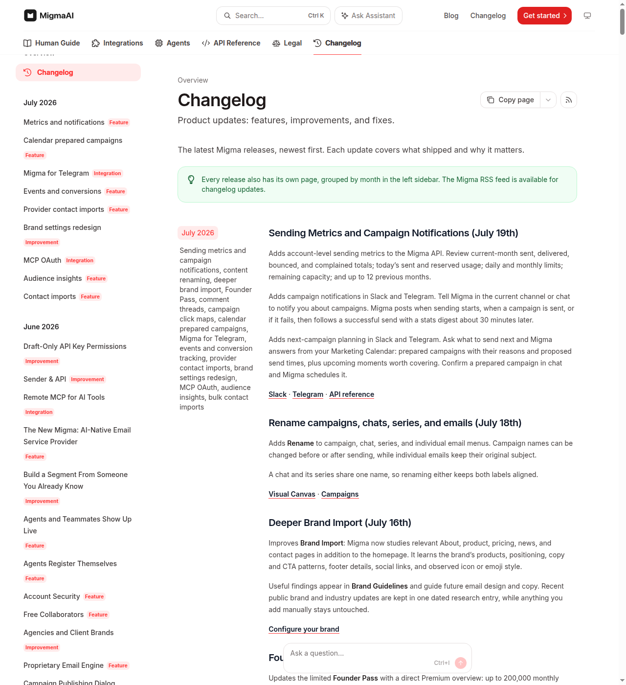 Migma changelog