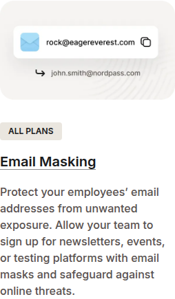NordPass features page showing built-in Email Masking feature