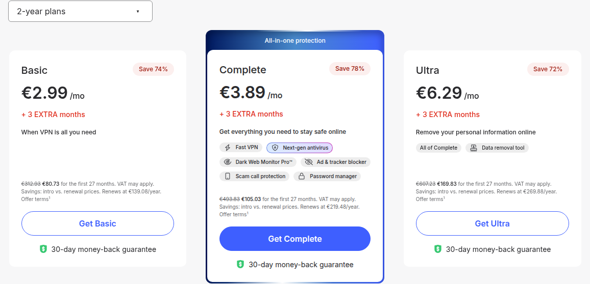 NordVPN pricing tiers