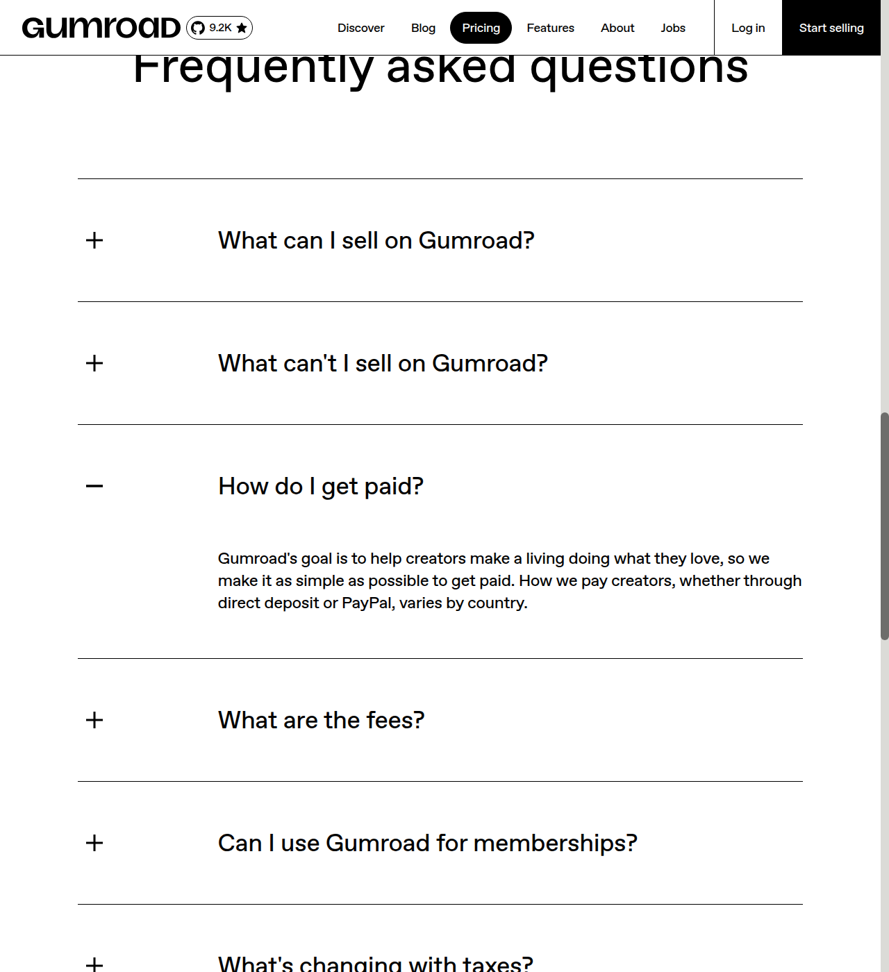 Gumroad FAQ on payment methods