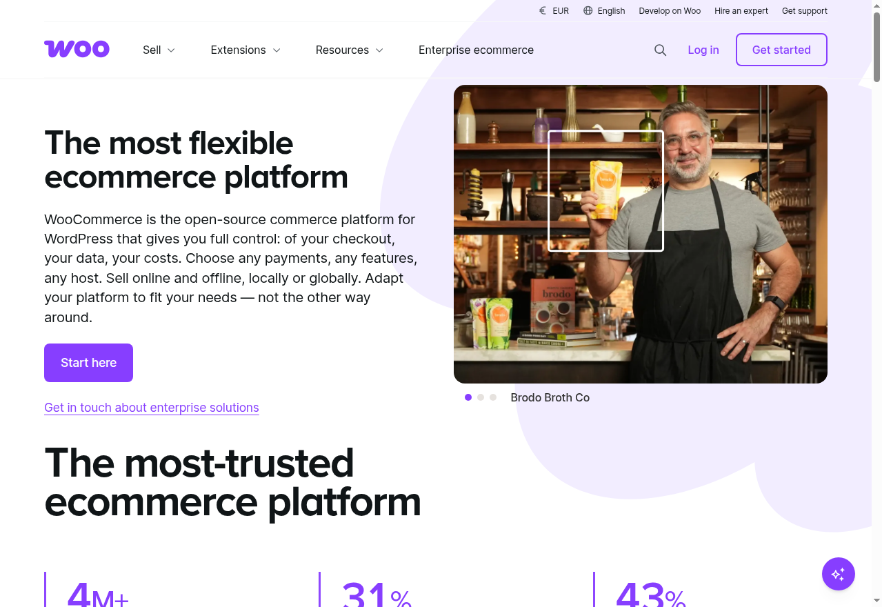 WooCommerce homepage highlighting its open-source ecommerce platform