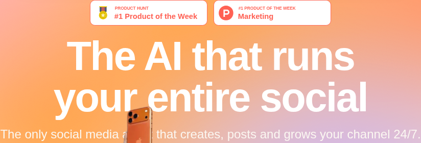 Spira AI public homepage hero at spira.ai showing "The AI that runs your entire social" and the autonomous-agent positioning