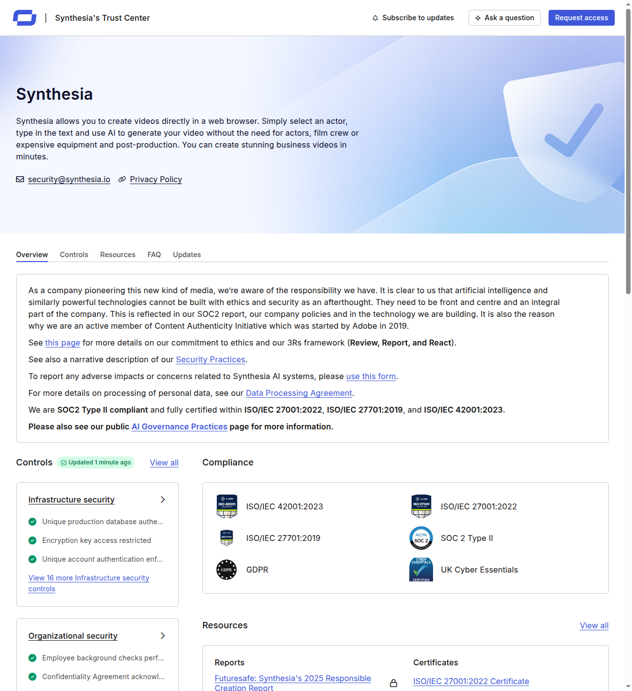 Synthesia security certifications