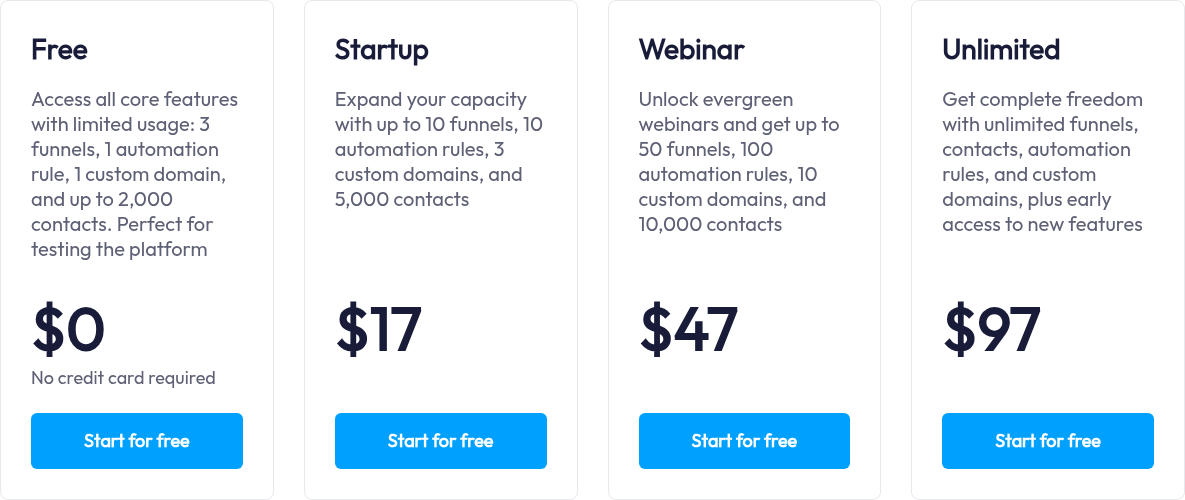Systeme.io pricing table